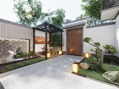 新中式庭院景观3D模型下载